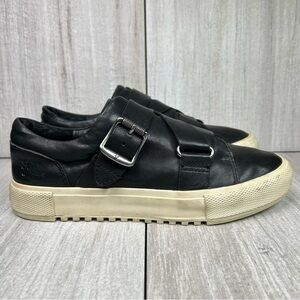 Frye Gia Low Moto Buckle Harness Black Leather Sneaker Shoes Women’s Size 8